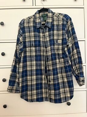 Lauren Ralph Lauren Blue and White Plaid Button-Up Shirt